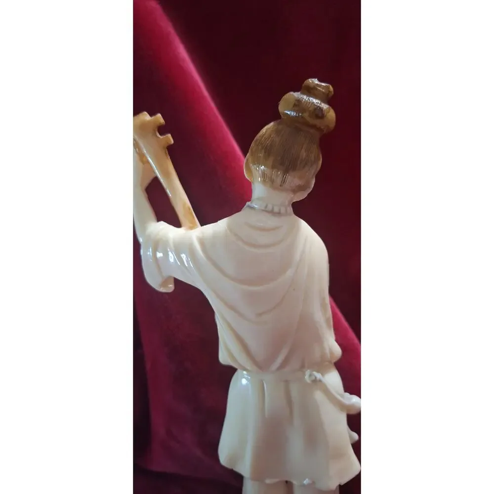 Alabaster Figure Oriental Man w/Instrument- Alabastros Martisa Sl, Spain- Wow!